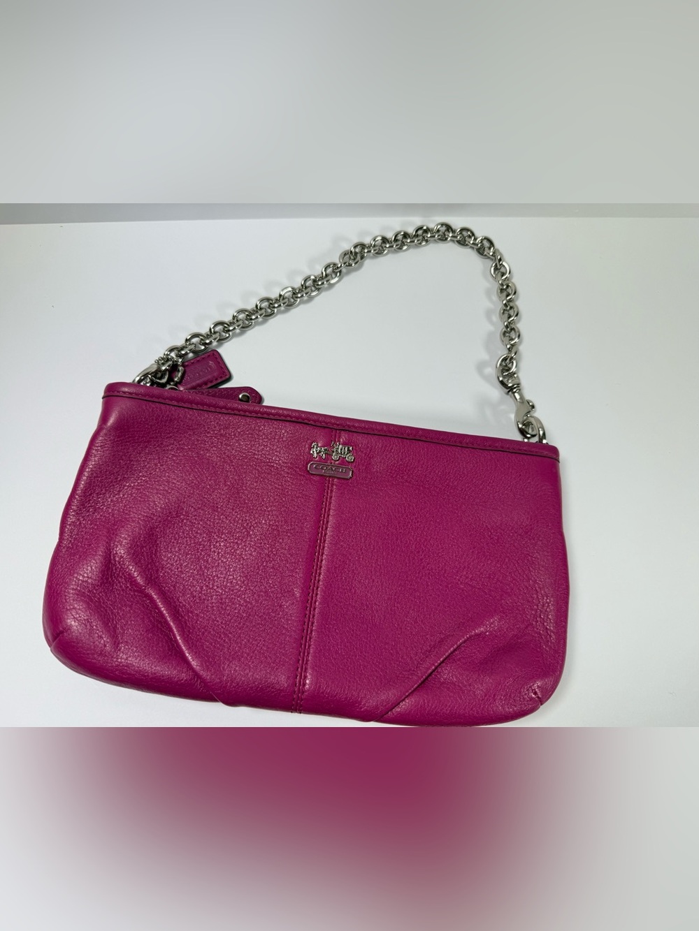 Coach Pink Leather Shoulder Bag with Silver Chain
